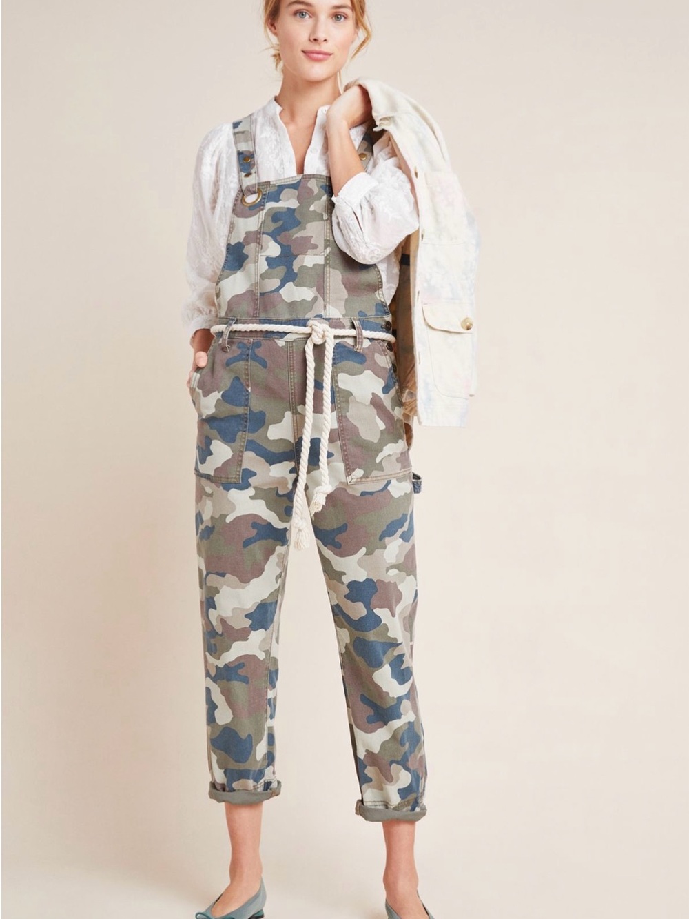 Anthropologie Camo Rope-Belt Overalls